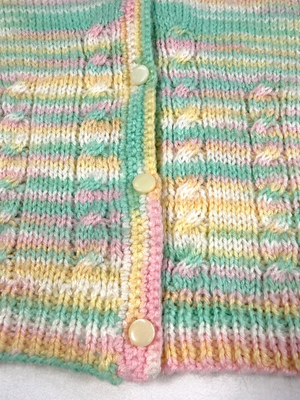 Hand Knit Pastel Baby Cardigan 3-6 Months‎ Vintage Inspired Cottagecore Heirloom - Picture 7 of 9